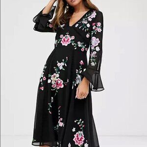 ASOS TALL NWT embroidered black midi dress